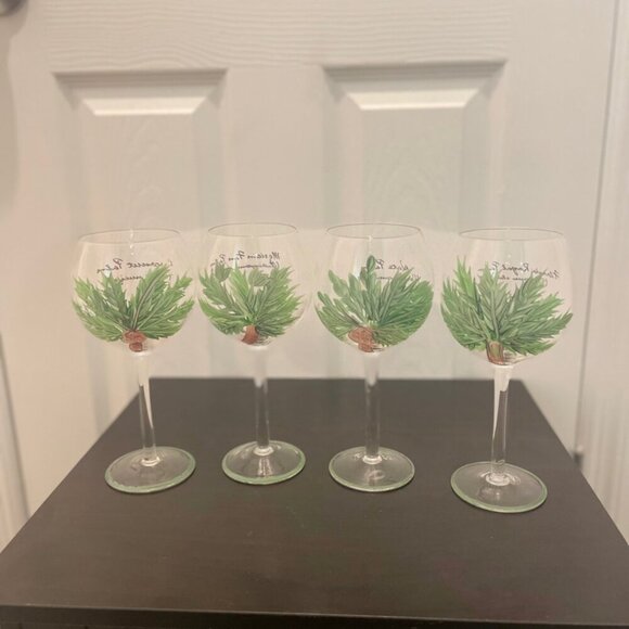 VINTAGE HAND PAINT WINE GLASSES PALM TREES VERSATILE DRINKS FUN STYLE TROPICAL - Picture 9 of 16